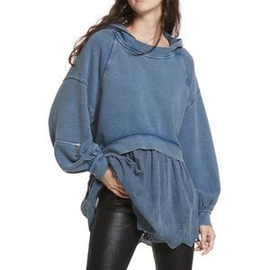 Free People Sweet Streets Blue Lace Hoodie Large